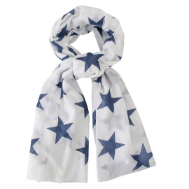 Krasilnikoff Schal Weiß mit Blauen Sternen